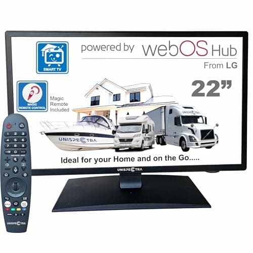 Unispectra ® 22" Smart TV (webOS) 12V Full HD ELED 230v 24v Triplo sintonizzatore: satellitare, terrestre, cable 3xHDMI 2xUSB Telecomando magico TV 12V per camper caravan furgone barca