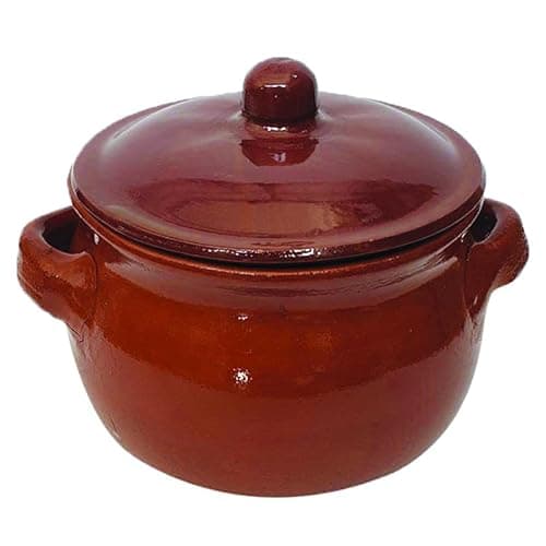 Virsus Pentola Bombata in Coccio con Coperchio, Diametro 20 cm e Altezza 16 cm, Casseruola Artigianale in Terracotta con maniglie, Cottura Lenta per Carne, Verdure, Ministre, Zuppe, Made in Italy