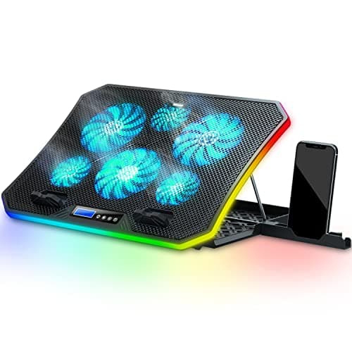 TopMate C12 Basi di Raffreddamento per PC Portatili da Gaming RGB Luci, Ventole Raffreddamento PC Portatile 8 Altezze Regolabili con 6 LED Blu Ghiaccio Ventola Supporto Telefono,per 15,6-17,3" Laptops