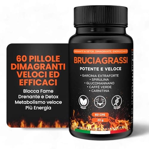 BRUCIA GRASSI POTENTI VELOCI (DIETA DIGITALE INCLUSA)- 60 Pillole Dimagranti Veloci e Efficaci Vegetali, Drenante Forte Dimagrante Anticellulite Detox, Dimagrante Forte Veloce Donna e Uomo, 100% Vegan