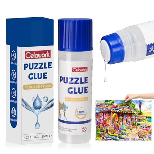 Celawork Puzzle Colla per 1000/1500/3000 pezzi puzzle, non tossico PVA trasparente, ad asciugatura rapida, con colla a punti, pratici accessori per appendere puzzle (120 ML)