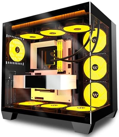 KEDIERS Case PC- preinstallato 6 ventole ARGB, ATX Mid Tower Gaming case, con doppio vetro temperato full screen, G500 (Nero)