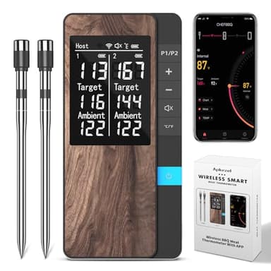 Termometro Carne, Apkezel Termometro BBQ con APP, IP67 Impermeabile Termometro Carne Con Doppie Sonde, Termometro Carne Wireless per Barbecue, Forno, Griglia, Cucina, Girarrosto
