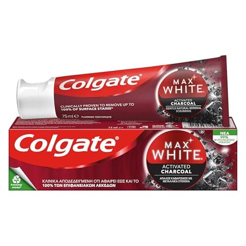 Colgate - Dentifricio Max White Carbon 75ml (Consegna in 48 Ore), Dentifricio per Denti più Bianchi, Dentifricio Sbiancante Rimozione delle Macchie sui Denti, Sbiancamento dei Denti con Carbone Attivo