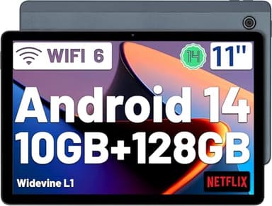 FECLYDET Android 14 Tablet 11 Pollici Octa-Core Processore, 10(4+6) GB RAM+128GB ROM, 5MP+8MP, WIFI 6/BT5.3/OTG, Schermo diviso, Proiezione Wireless, 6800mAh, 1280 * 800 IPS, Widevine L1(Grigio)