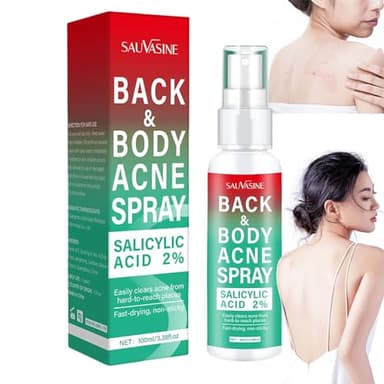 Spray per il trattamento dell'acne sulla schiena, schiarisce i segni dell'acne, spray per la cura della pelle, aiuta a eliminare brufoli e macchie del corpo, acido salicilico schiena e corpo, nebbia