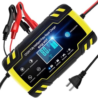 Caricabatteria Auto 8A 12V/24V Multi Protezioni Carica Batteria Moto Intelligente con Schermo LCD Touch Screen Completamente Automatico per Auto Moto Tosaerba o Barca