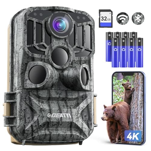 DEATTI Fototrappola WIFI 4K 48MP con Scheda SD 32GB e 8 batterie AA Fotocamera Infrarossi Invisibili con Velocità di Trigger 0,1S, Fototrappole Caccia Visione Notturna Impermeabile IP66