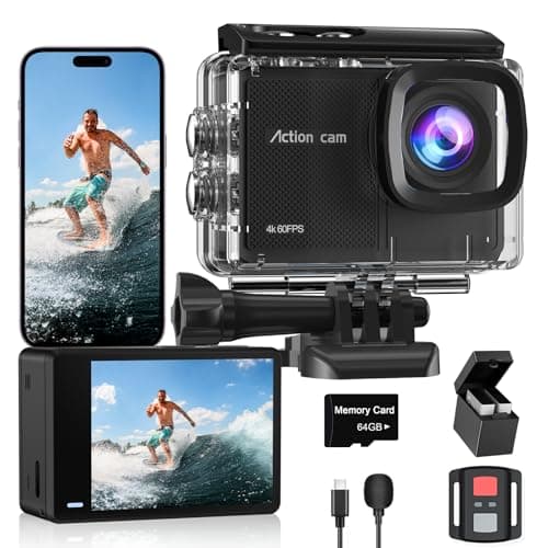 Camlance Action Cam 4K60FPS con Scheda Da 64GB, 131FT Fotocamera Subacquea con 8X Zoom,48MP HD WIFI Videocamera 170° Telecamera EIS,Telecomando 2x1350mAh Batterie