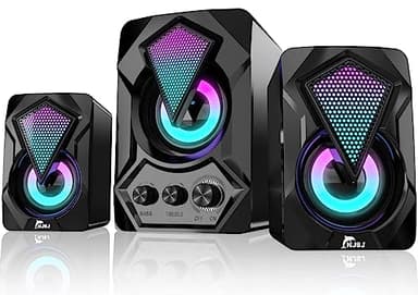NJSJ 2.1 Casse per PC, Sistema di Altoparlanti Multimediali con Subwoofer, USB Powered,11 Watt, Bassi Potenti, ingresso da 3,5 mm, RGB LED Light, PC/TV/Smartphone/Tablet