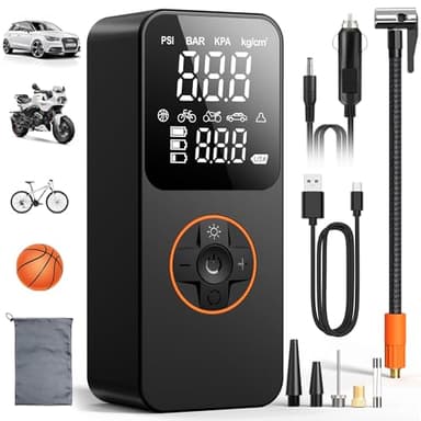 Compressore Aria Portatile Auto, 150PSI Mini Compressore Portatile Senza Fili con Luce LED, Batteria Ricaricabile 6000mAh, 12V DC Gonfiatore Elettrico Portatile per Pneumatici Auto Moto Bici Palloni