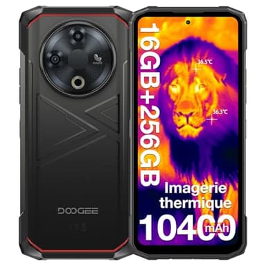 DOOGEE Fire 6 Rugged Smartphone con Termografia, 16GB RAM+256GB ROM/SD-2TB,Android 14, 6.56" HD+ IPS, Fotocamera 50MP+8MP Telefono Indistruttibile 10400mAh Batteria, GPS/NFC/OTG/Face ID