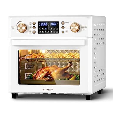 LLIVEKIT Friggitrice ad Aria da 26L, 14 in 1 Mini Forno ad Aria, 1700W Air Fryer, Circolazione d'Aria Calda a 360°, Timer e Temperatura Regolabili, con 8 Accessori e Ricettario, Bianco Crema