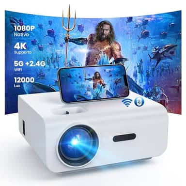 HOPVISION Proiettore, 12000Lumen Proiettore 4K Supportato, Mini Proiettore Portatile WiFi Bluetooth Full HD 1080P, Videoproiettore Home Cinema Compatibile con Smartphone/HDMI/USB/Laptop/Fire Stick/PS5