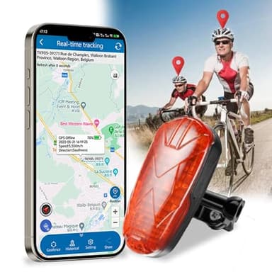 Localizzatore GPS e Fanale Posteriore per Bicicletta, Antifurto Catadiottro con GPS Tracker, Tracciamento in Tempo Reale, APP Gratuita e Traiettoria, Luce LED
