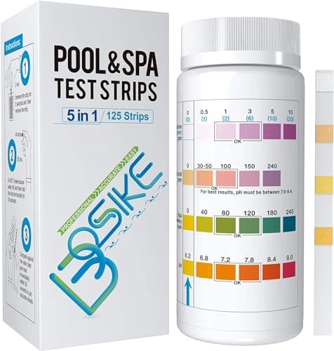BOSIKE Kit 5 in 1 Test Strisce di Analisi per PH Piscina e Spa - 125 Strisce kit controllo per Acqua da Piscina per Cloro, bromo, Acido cianurico, alcalinità e PH