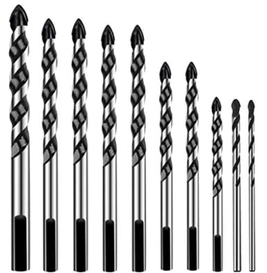 KAHEIGN 10 Pezzi Set di punte da trapano di professionali per gres porcellanato in ceramica, calcestruzzo, muro di mattoni, vetro, muratura in plastica e legno (3mm 4mm 5mm 6mm 8mm 10mm 12mm)