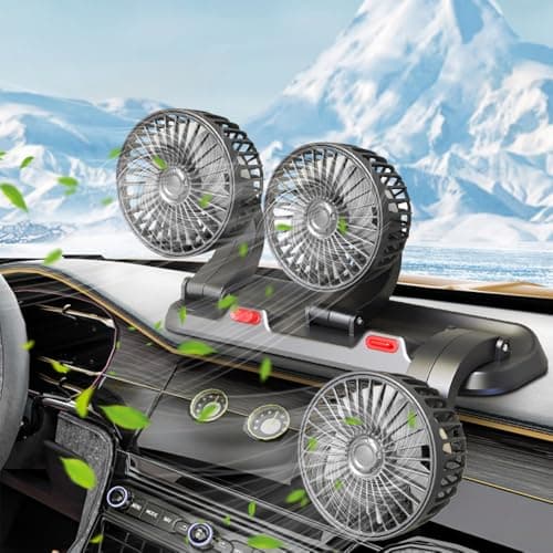 Rppiup Tre Teste Ventilatore per Auto 5V, Ventola di Raffreddamento a 2 Velocità, Ventola di Raffreddamento per Auto Girevole a 360 Gradi per tutti i veicoli familiari, furgoni, camper, ATV