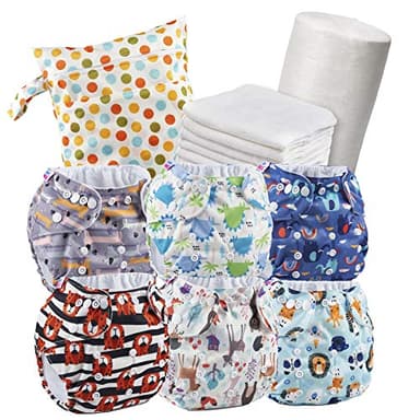 Kit Pannolini Lavabili Neonato con Inserti Assorbenti di bambù - Pannolino Riutilizzabili per Neonati - Rollo de Velo Biodegradabile e Borsa de Transporto