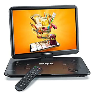 SUNPIN Lettore DVD portatile da 17,9'' con schermo girevole HD da 15,6 pollici, altoparlante stereo e doppia presa per cuffie, batteria ricaricabile da 6 ore, supporto Sync scheda TV/USB/SD, nero