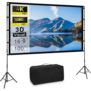 Schermo Proiettore con Supporto 100", 4K HD 16:9 Portatile Schermo Proiettore, Grandangolo di 160 Gradi, Perfetta per Teatro Domestico Festa, Outdoor