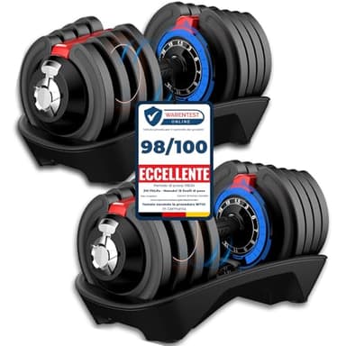 DH FitLife Manubrio regolabile da 1,5 a 18 kg con base portaoggetti per bodybuilding per uomo e donna, set di pesi con dischi per bilancieri, salvaspazio per allenamento, pesi variabili 12 in 1