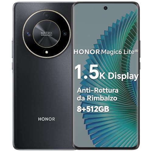 HONOR Magic6 Lite Smartphone 5G Android 13 Dual SIM NFC, 8GB RAM 512GB, AMOLED da 6.78 pollici anti-rottura da rimbalzo con Snapdragon 6 Gen 1,108MP,5300 mAh, Midnight Black [Versione italiana]