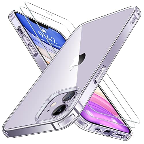 Niphabe per Cover Compatibile con iPhone 11 Trasparente con 2 Vetro Temperato, Anti Ingiallimento Hard PC Custodia Anti-Graffio Protettiva Case Antiurto Custodia con Bumper TPU Cover iPhone 11
