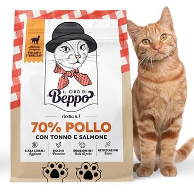 Il Cibo Di Beppo - Cibo Secco Per Gatti Sterilizzati - Crocchette Senza Cereali Di Alta Qualità: Grain Free E Senza Glutine - Alimento Completo - 1.5Kg (Pollo con Tonno e Salmone)