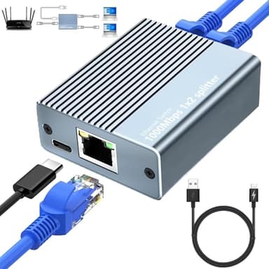 Switch Ethernet, Splitter Ethernet 1 a 2, 2 Porte 1000Mbps Switch di Rete LAN RJ45 1 a 2 sdoppiatore ethernet di rete Gigabit Con Cavo USB 3.0 a Type-C Splitter Ethernet per Computer, HUB, Switch, TV