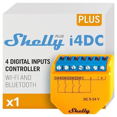 Shelly Plus i4 DC, Controllore Wi-Fi e Bluetooth Intelligente a 4 poli, Casa Domotica, Compatibile con Alexa e Google Home, App iOS Android, Nessun hub richiesto, 5-24 V DC
