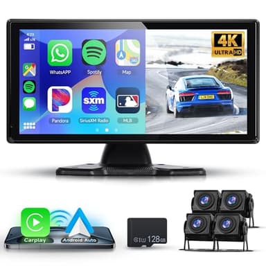 4K Telecamera Posteriore 4 Telecamere Set con Wireless Carplay Android Auto,10,36 Pollici Monitor 4 Diviso schermo, Bluetooth/Trasmettitore FM/Loop Video/WiFi Video per Camion/Bus/LKW/Furgone/Roulotte