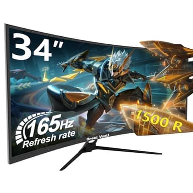 Great voell 34 pollici curvo Ultrawide Computer Gaming Monitor 4k 165Hz UWQHD 3440x1440, inclinabile, 1500R -PIP, 1ms (MPRT), HDR, sRGB 99%, FreeSync, HDMI+ DP, Eye Care, VESA