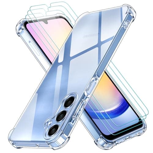 iVoler 4 in 1 Cover per Samsung Galaxy A25 5G con 3 Pezzi Pellicola Vetro Temperato, Trasparente Antiurto Custodia, Sottile Morbida in Silicone TPU Protettiva Case