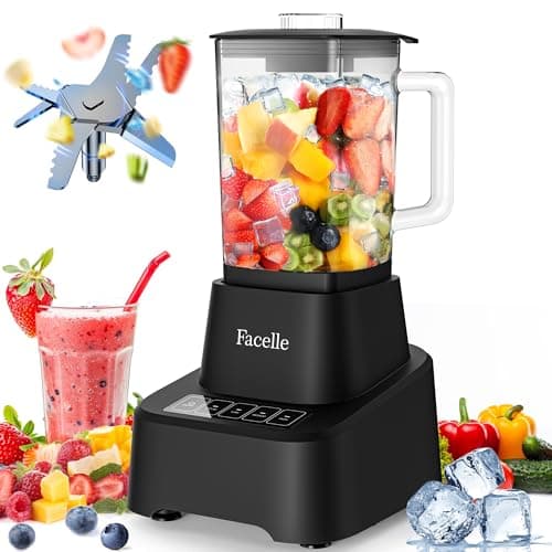 Facelle Frullatore Elettrico per Cucina, Frullatore in Vetro da 1,6L per Frullati e Frappè, con touchscreen 3+P Velocità, Spazzola per la Pulizia e Lama in Acciaio Inox Removibile - Nero