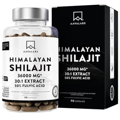 Shilajit Himalayano Puro Capsule 36000mg Estratto 30:1 Standardizzato 50% Acido Fulvico - Mumijo Shilajit Puro Alta Qualità - Pure Shilajit Integratore Energia Fisica e Mentale, Immunità - 90 Capsule