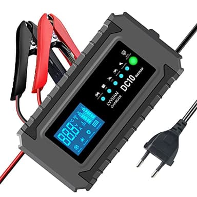 Caricabatterie auto 10A 12V/24V Caricabatterie automatico LCD intelligente con funzione invernale ed estiva Protezioni multiple per batterie auto moto piombo-acido/AGM/EFB/Gel