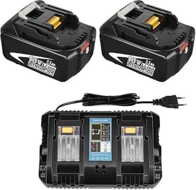 [2 pezzi] Powayup Batteria di ricambio per Makita 18V BL1850B + per Makita caricabatterie 18V DC18RD Caricabatterie a doppia porta DC18RD DC18RC per Makita 18V batteria BL1850B BL1830 BL1840 BL1850