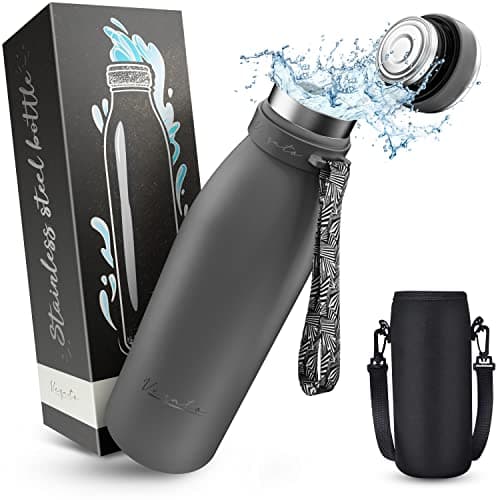 Vezato Borraccia in acciaio inossidabile - bottiglia termica senza BPA - bottiglia d'acqua a prova di perdite con doppio isolamento - bottiglia thermos lavabile in lavastoviglie (Grigio, 500 ml)