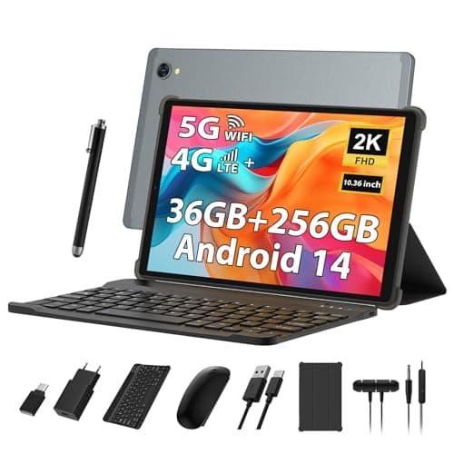 PIXPEAK 2K Tablet 10,4 Pollici, 4G LTE+5G WiFi, 36GB RAM+256GB ROM (2TB TF), Android 14 Tablet PC, Octa-Core, 2000 * 1200, 8000mAh, 13MP+8MP, GPS, Tablet in offerta con tastiera ect (grigio)