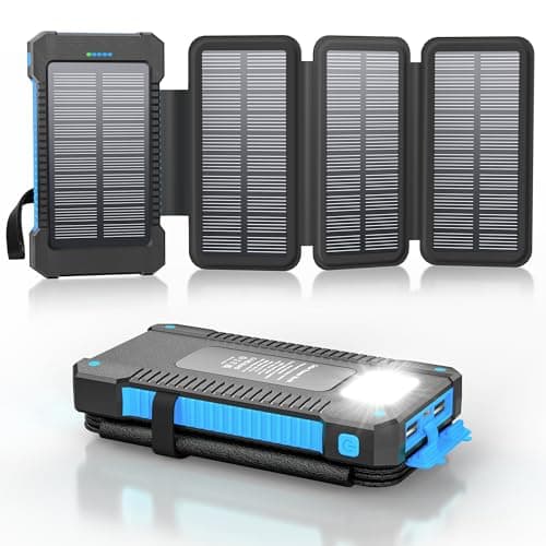 Powerbank Solare 26800 mAh con 4 Pannelli Solari, Caricabatterie Solare USB-C a Ricarica Rapida per Telefoni Compatibili, Batterie Esterne Impermeabili IPX7 con Torcia luminosa/SOS/strobo