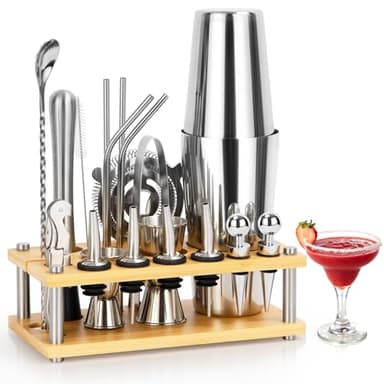 MUUKAIII 750ML Set da Cocktail Boston Shaker, 20 Pezzi di Accessori per Cocktail in Acciaio inox, Set Professionale per Barman con Supporto Regalo per Uomini Donne Amici