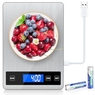 NIWOHOM15KG Bilancia Cucina Digitale,Bilancia da Cucina Professionale con Grande Display LCD,Funzione Tare,Ricaricabile Bilancia Alimenti,Precisione Fino a 1g,Batterie Incluse-Bianco