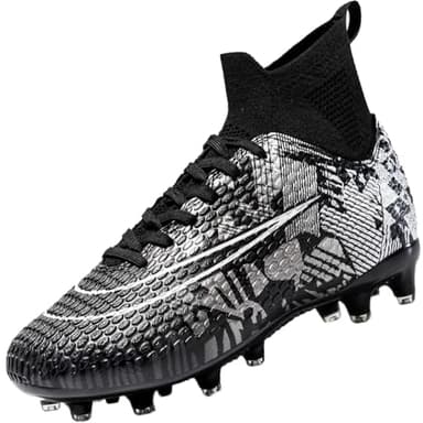 VTASQ Scarpe da Calcio Uomo Erba Tacchetti Teenager Adulto Training Alte Scarpe da Calcetto Spike Professionale Scarpe da Allenamento Unisex Nero 36EU