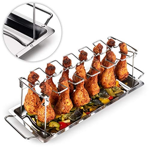 Blumtal Supporto Pollo Arrosto Forno, Supporto Cosce e Alette di Pollo in Acciaio Inox, Supporto Pollo BBQ Griglia