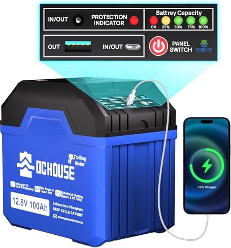 DCHOUSE 12V 100Ah batteria al litio portatile soluzione di alimentazione avanzata con porte DC e Type-C, capacità 1280Wh - Ideale per camper, motore da pesca alla traina, campeggio,barca