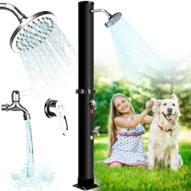 Qdreclod 35 L Doccia Solare da Giardino, Caldo e Freddo Regolabile, 60°C Max, Senza Elettricità, Doccia Solare con Soffione Rotante, Rubinetto a Pedale e Raccordo per Tubo Flessibile (35L)