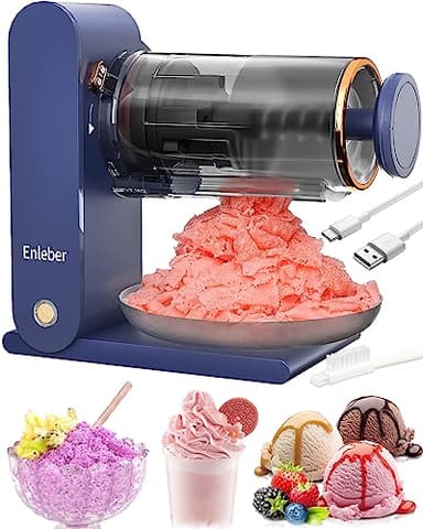 Enleber Tritaghiaccio Elettrico,Tritaghiaccio per Granite e Macchina per Granita,Macchina del Ghiaccio Ideale per Granite,Cocktail e Sorbetti -Blu Scuro