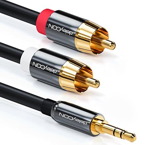 deleyCON 10m Cavo Jack Cavo RCA Jack da 3,5mm al Cinch RCA Cavo Audio Stereo 1x Presa Jack su 2x RCA Cinch Spina Tappo di Metallo - Nero