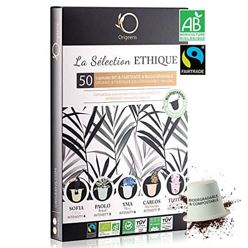 ORIGEENS Capsule compatibili con Nespresso | Caffè BIO FAITRADE Arabica in Capsula Biodegradabile | Cofanetto Premium 50 cialde | Torrefazione artigianale